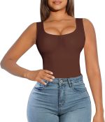 FeelinGirl Bodysuit for Women Tummy Control Seamless Fashion Thong Tops Short/Half/Short Puff/Long Puff Sleeve